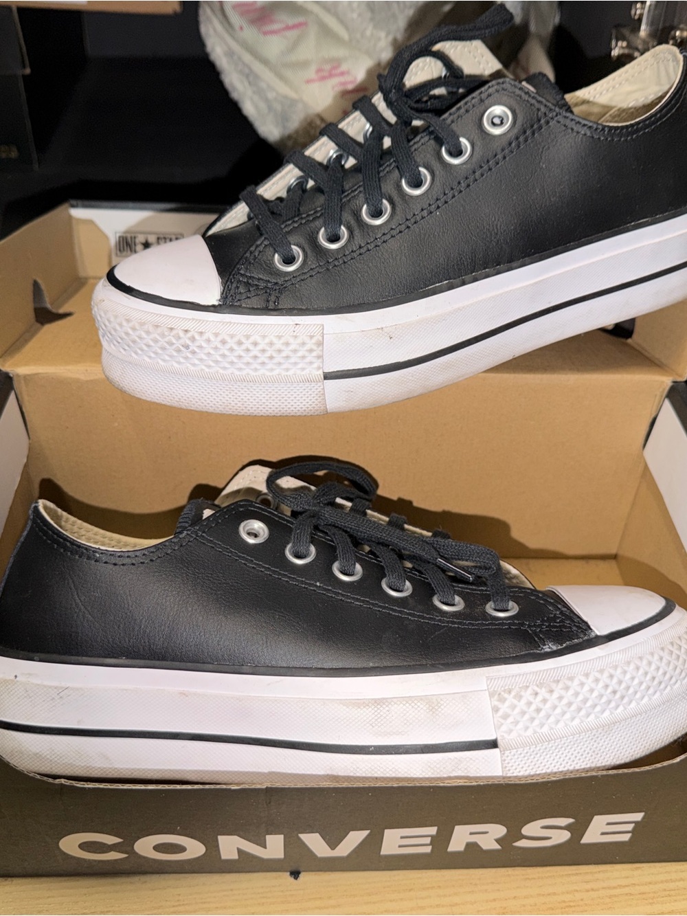 Converse Black Low-Top Platform Leather Sneakers